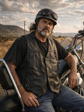 Wildwear Black Leather Biker Vest V-Neck Side Lace Club Vest L